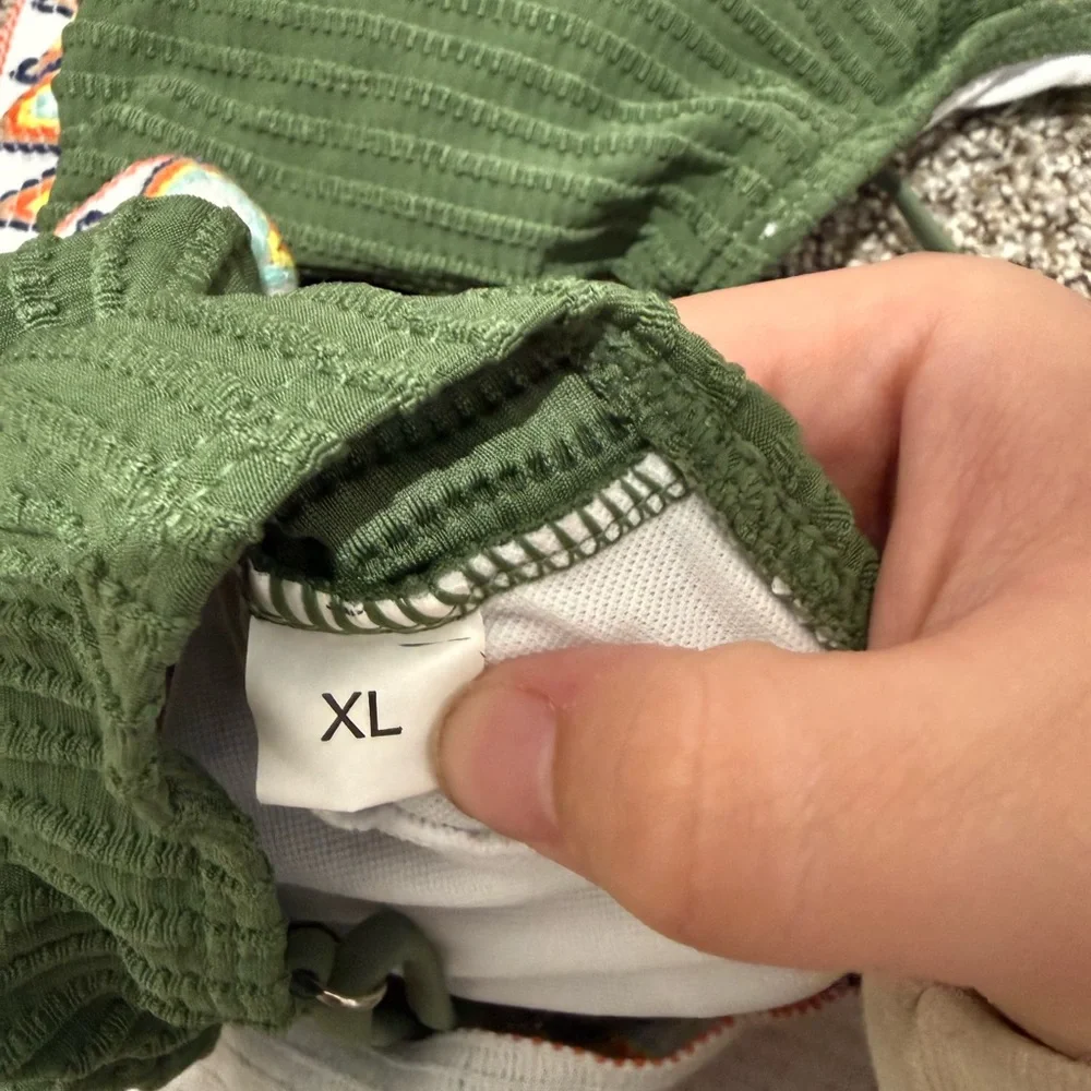 Green Ribbed Two-Piece Bikini with Chevron Trim - Size XL - Picture 6 of 6